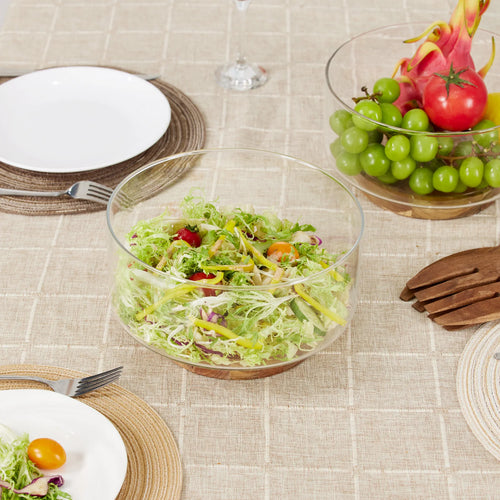 Bol fruits verre base bois design moderne salon - vue 6 sur 9