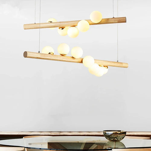 lustre japonais en bois massif design créatif éclairage tendance - vue 2 sur 10
