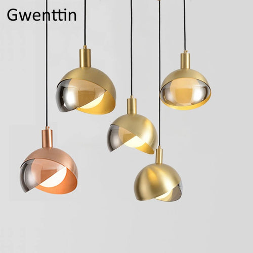 suspension moderne en or avec éclairage led décoratif - vue 2 sur 8