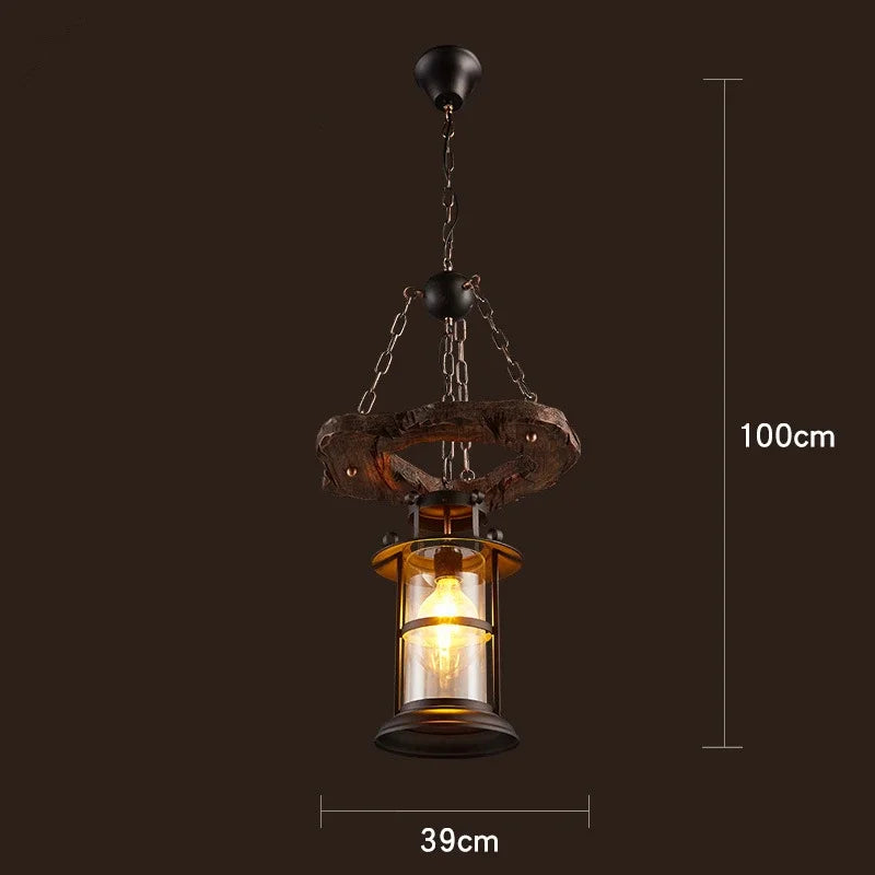 Lustre LED rétro industriels antiques LOFT Bar Vintage Art bois E27 - vue 16 sur 24