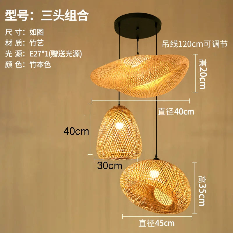 lustre style chinois fait main en bambou tissage pastoral vintage - vue 29 sur 30