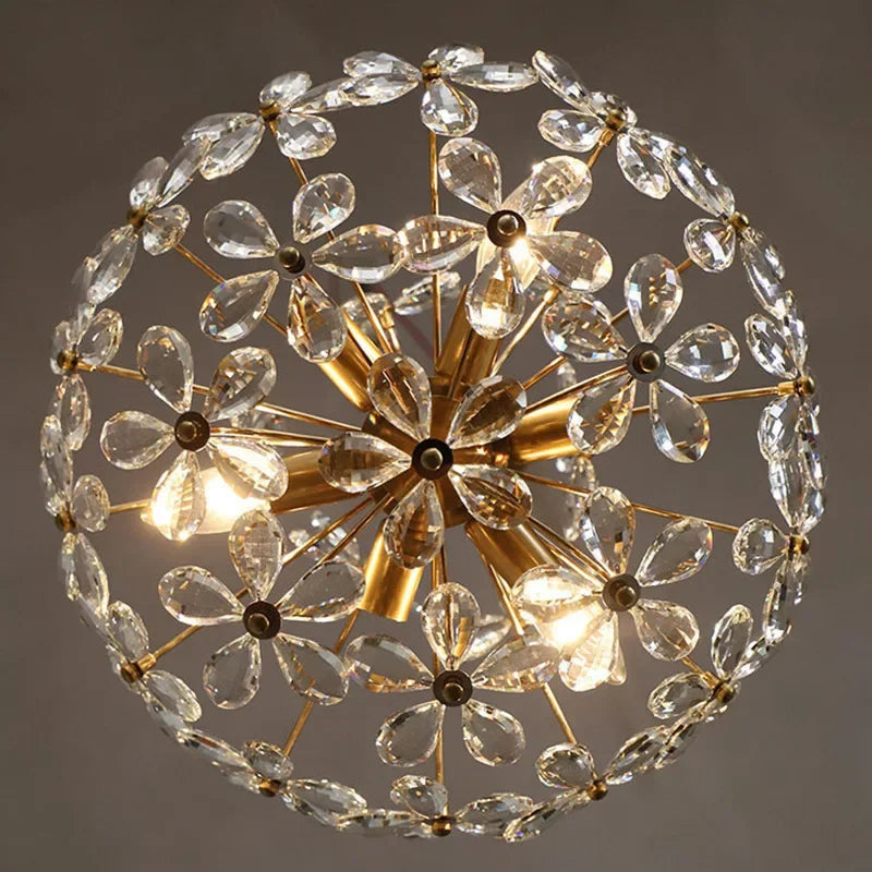 lustre plafond rétro fleur cristal led luxe décoration - vue 5 sur 9