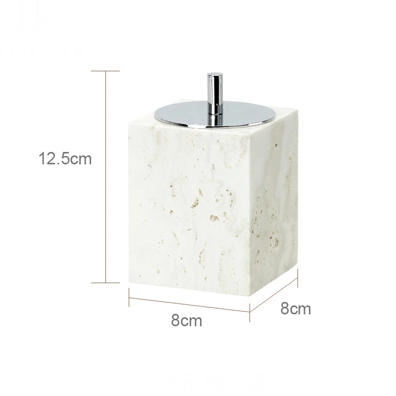 ensemble daccessoires en travertin beige pour salle de bain - vue 15 sur 20