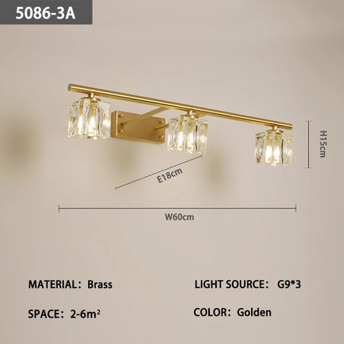 Led personnalité mode tout cuivre cristal miroir phare moderne Simple Anti-buée salle miroir phare - vue 13 sur 15