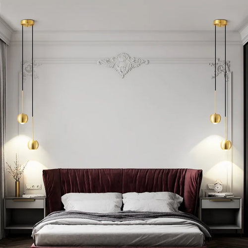 lustre en cuivre simple projecteur suspendu atmosphère lumineuse - vue 5 sur 8