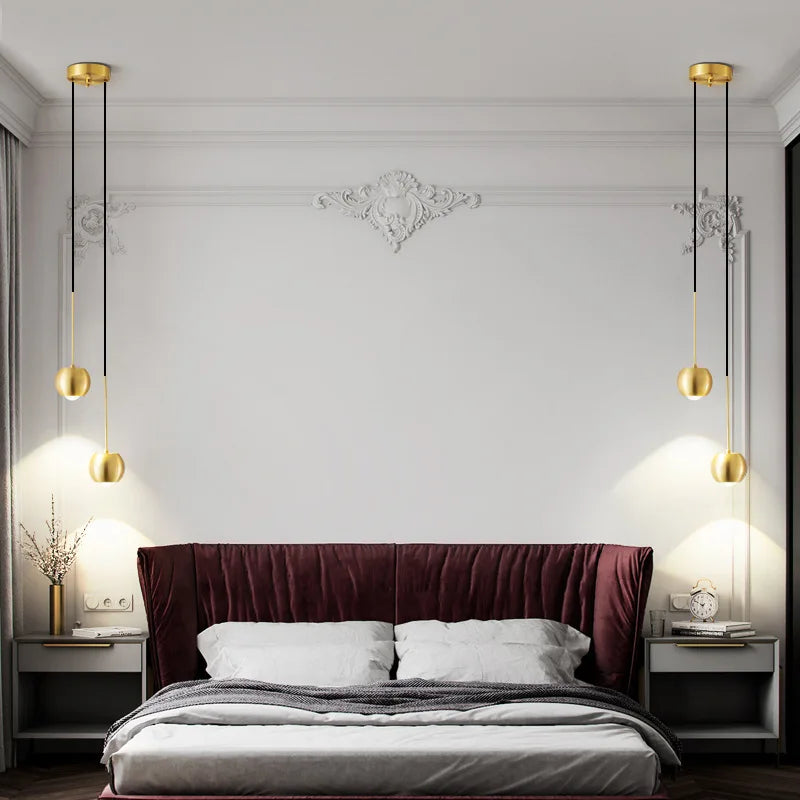 lustre en cuivre simple projecteur suspendu atmosphère lumineuse - vue 5 sur 8