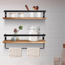 étagère murale en bois avec barre porte-serviettes à deux niveaux