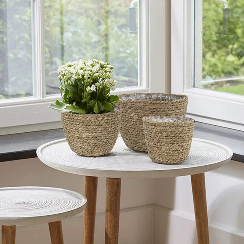pot de fleurs tressé en paille pour plantes d'intérieur et extérieur - vue 2 sur 12
