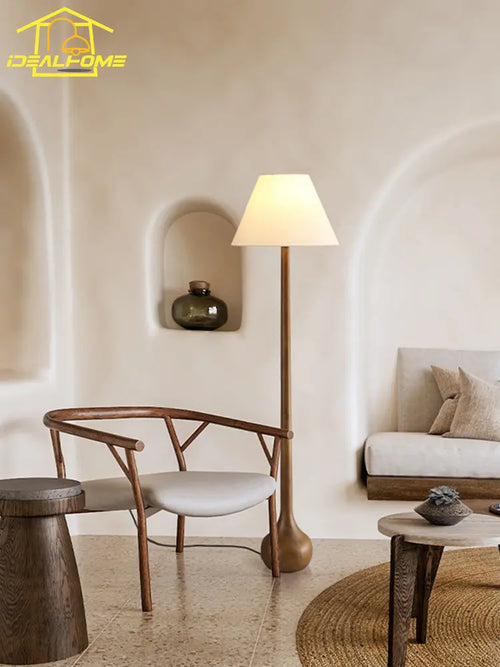 lampadaire décoratif japonais wabi sabi en bois massif zen art led - vue 3 sur 9