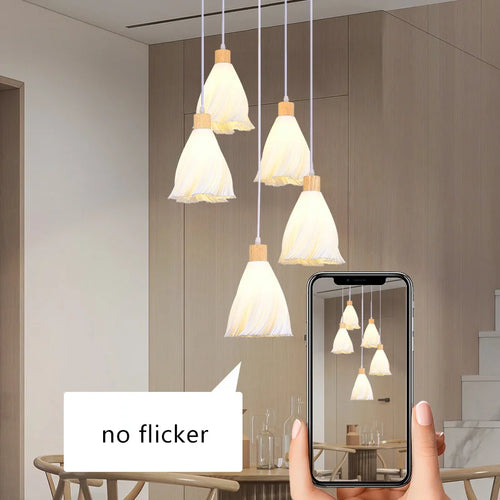 lustre long en bois massif style nordique pour villa - vue 7 sur 11