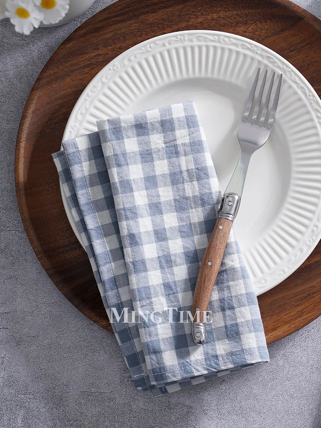 Serviette de table vichy coton style champetre lavable - vue 6 sur 7