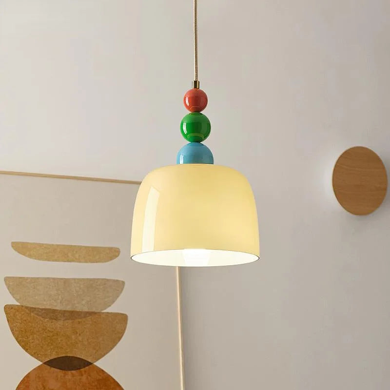 lustre en bois et verre pour bar maison avec led intégrée - vue 3 sur 7