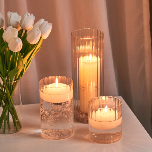bougeoir en verre côtelé décoration pour bougies et événements - vue 3 sur 10