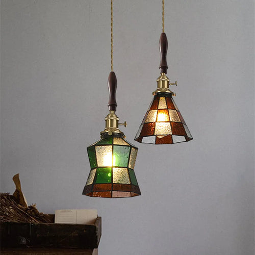lustre antique de luxe suspendu en verre et laiton - vue 2 sur 15