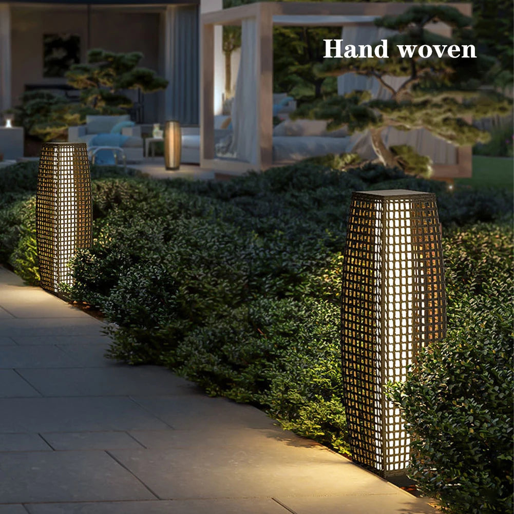 lampe extérieure solaire en rotin et osier décorative - vue 3 sur 8
