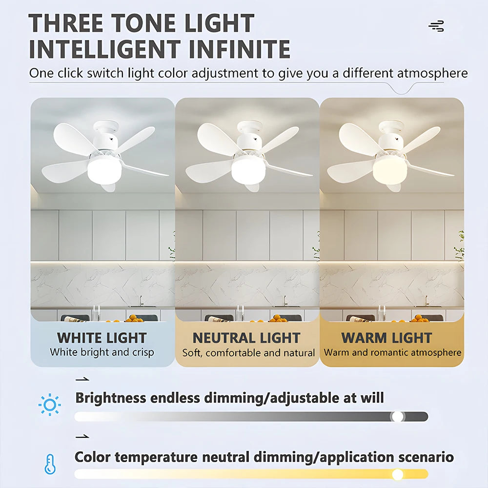LED 30W ceiling fan light E27 with remote control for dimming, suitable for living room  study, household use Fan lamp 85-265V - vue 3 sur 10