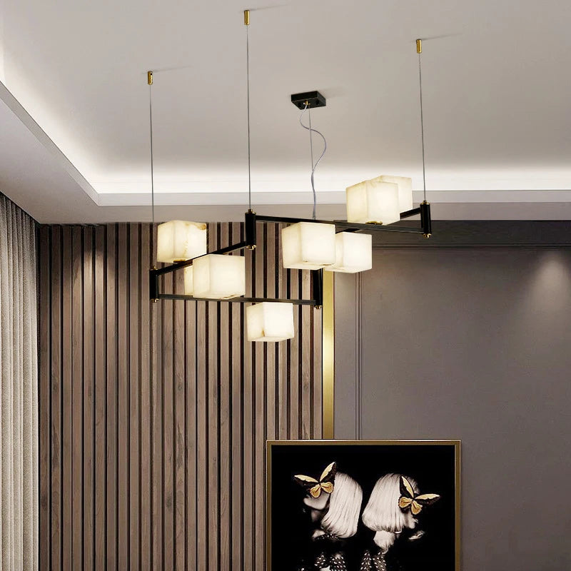 plafonnier led suspendu marbre blanc design moderne décoratif idéal villas - vue 4 sur 16