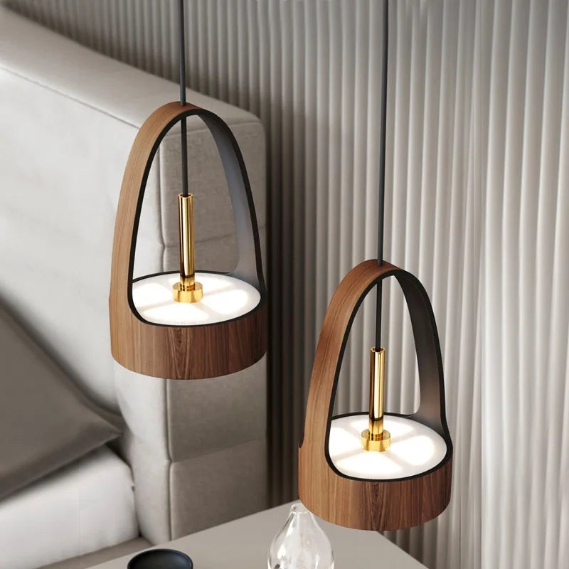 Nordique fer Art bois Grain petit suspension éclairage moderne Simple lampe de chevet à LED pour salle à manger chambre maison suspendu lustre - vue 3 sur 7