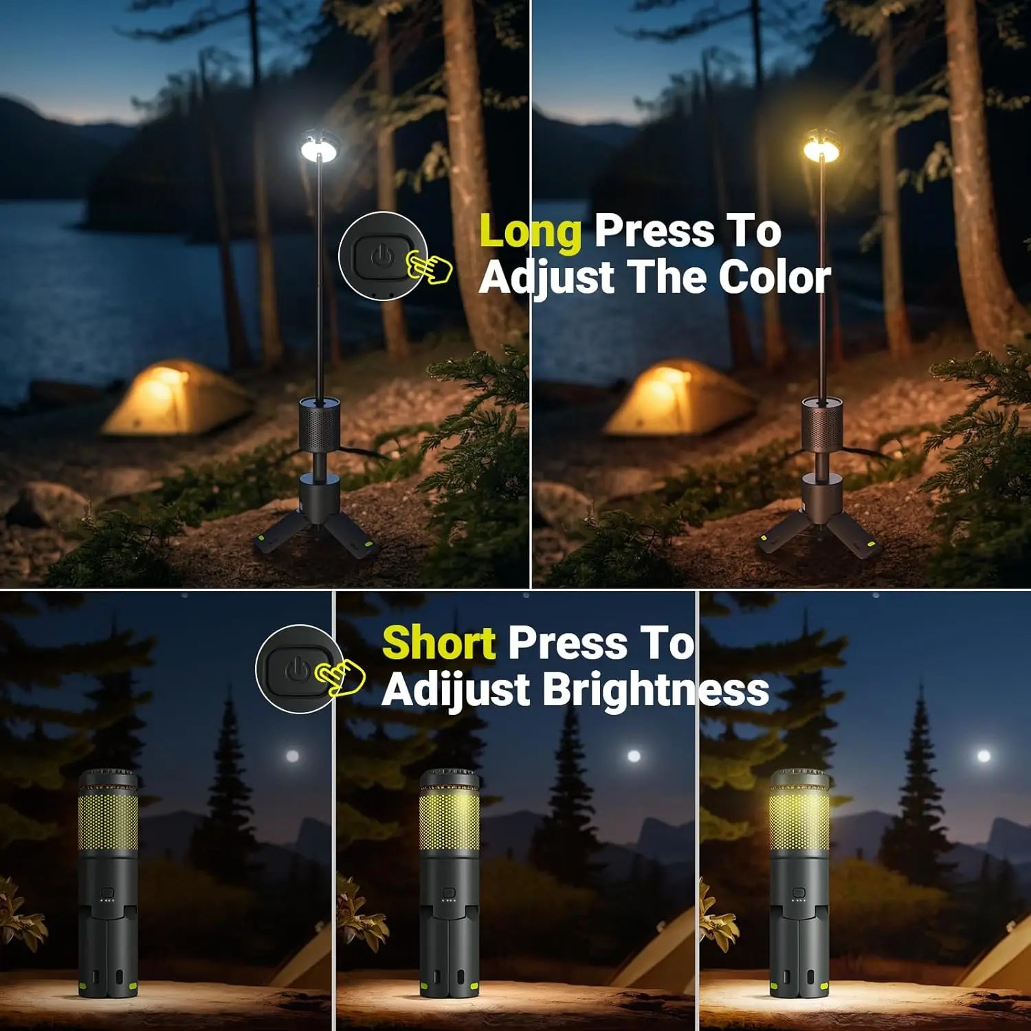 LED Outdoor Camping Lantern, UBS Rechargeable, Adjustable Color Temperature Outdoor Portable Lantern, IP65 Waterproof, Retractab - vue 4 sur 8