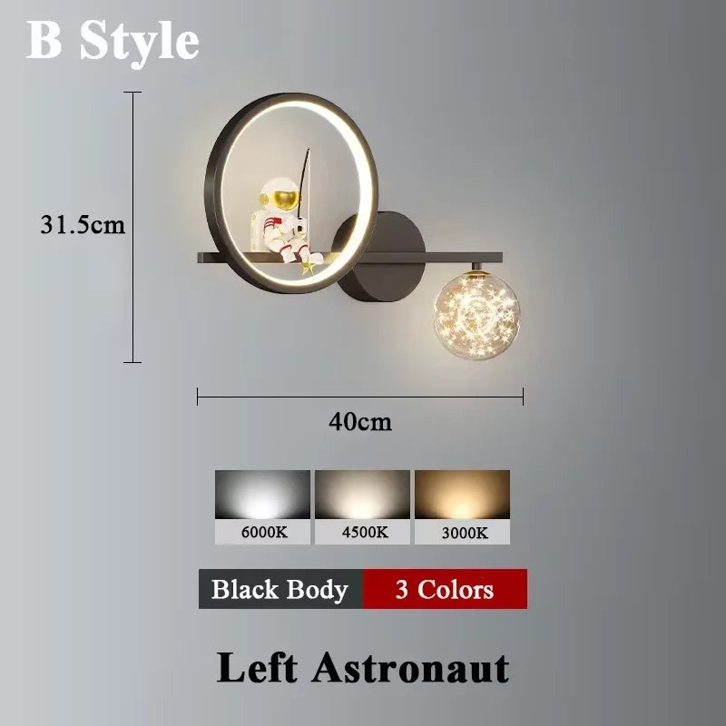 applique murale led créative lune astronaute décoration pour enfant - vue 16 sur 23