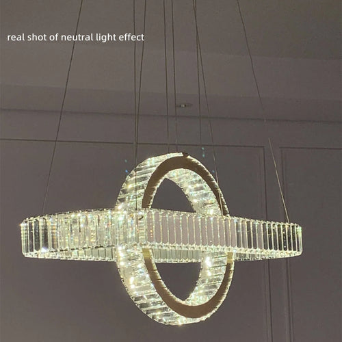 Lustre LED led moderne en acier doré avec cristaux et câble réglable - vue 6 sur 12