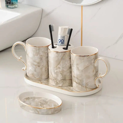 accessoires de salle de bain en céramique marbrée décorative et pratique - vue 11 sur 18