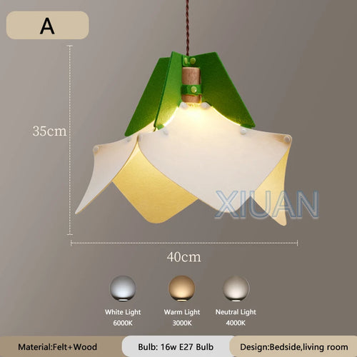 Art Design Restaurant Pendant Lamps Detachable Felt Sconces LED E27 Hanging Light for Living Room Dining Table Green White Pink - vue 9 sur 11