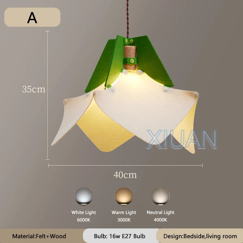 Art Design Restaurant Pendant Lamps Detachable Felt Sconces LED E27 Hanging Light for Living Room Dining Table Green White Pink - vue 8 sur 11