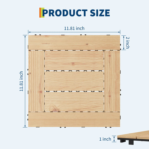Dalles terrasse bois acacia 12x12 pouces antiderapantes clipsables - vue 3 sur 8