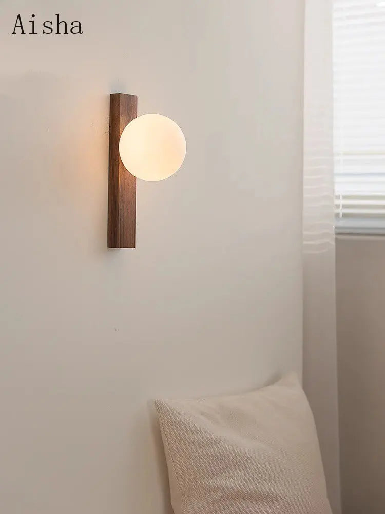 applique murale rétro en noyer avec verre décoratif - vue 1 sur 7