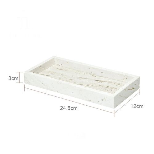 ensemble daccessoires en travertin beige pour salle de bain - vue 13 sur 20
