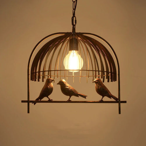 lustre cage à oiseaux en fer forgé pour café et bar