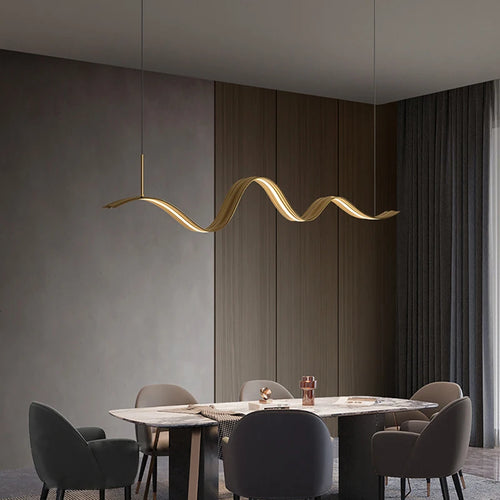 lustre led en cuivre moderne avec design à vagues - vue 6 sur 8