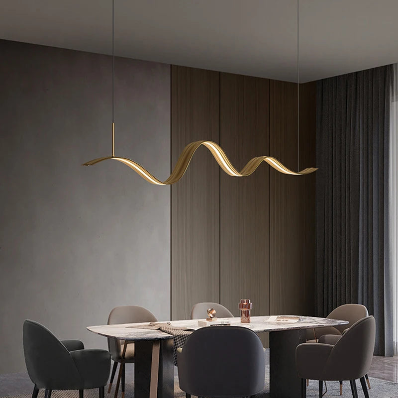 lustre led en cuivre moderne avec design à vagues - vue 6 sur 8