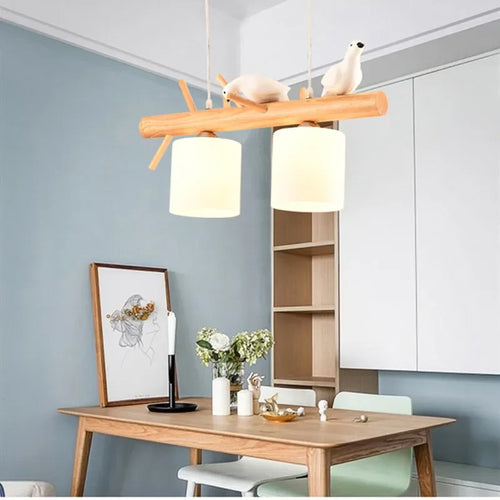 Nordic Solid Wood Birds Chandelier Nordic Log hanglamp Living Room Dining Room Bedroom Bar Indoor Decor Lighting Fixtures - vue 2 sur 9