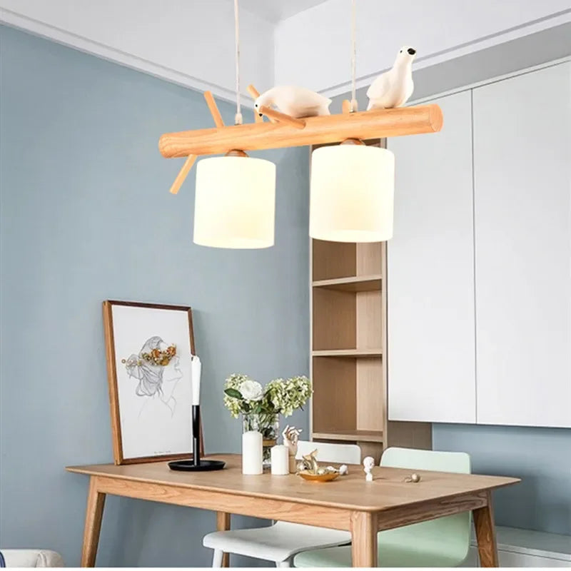 Nordic Solid Wood Birds Chandelier Nordic Log hanglamp Living Room Dining Room Bedroom Bar Indoor Decor Lighting Fixtures - vue 1 sur 9