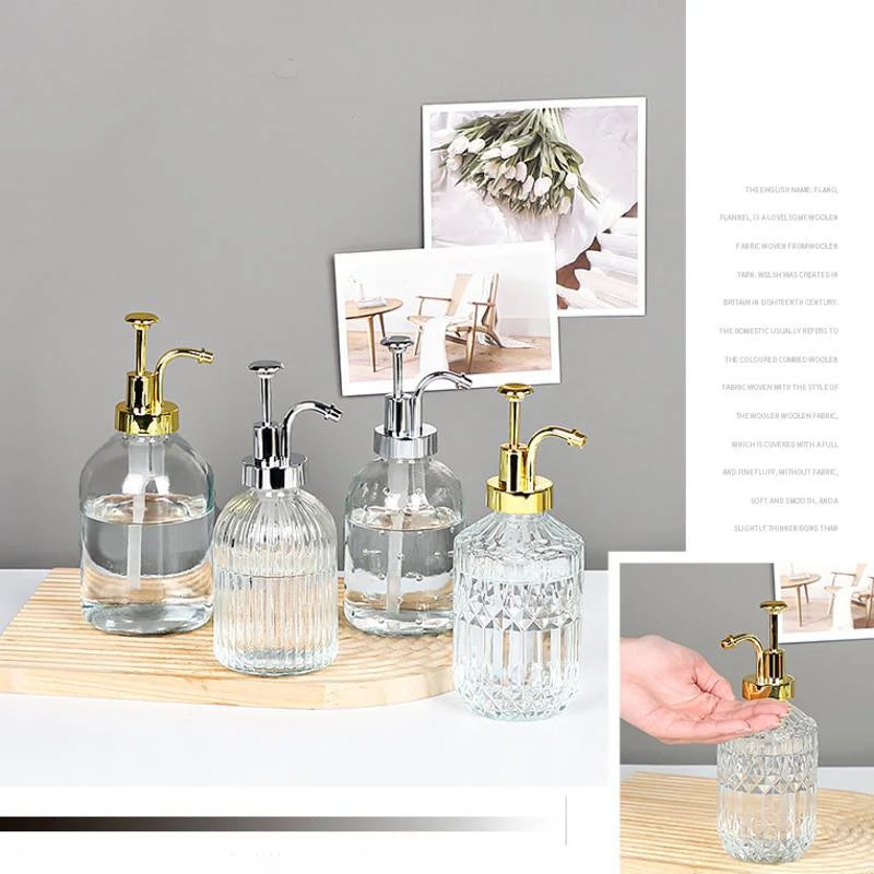 distributeur de savon en verre transparent rechargeable pour gel douche - vue 3 sur 17