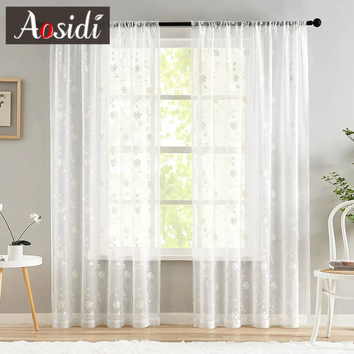 Voilage tulle brodé floral léger pour salon chambre - vue 2 sur 7