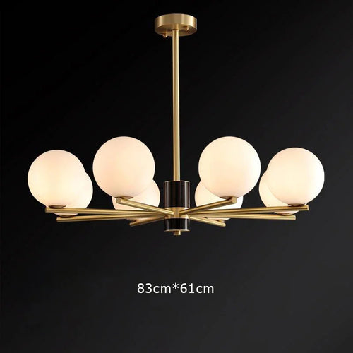 suspension nordique luxe en cuivre doré avec boules de verre blanches - vue 12 sur 12
