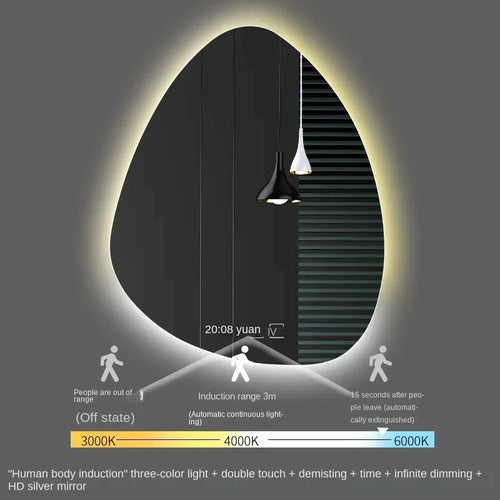 miroir vertical irrégulier avec lumière led et haut-parleur bluetooth - vue 12 sur 15