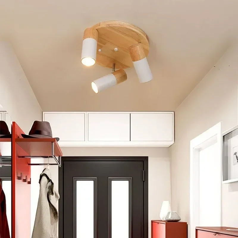 plafonnier led rotatif en bois design nordique multi-têtes décoratif d'intérieur - vue 3 sur 10