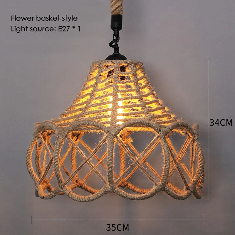 Sisal chanvre corde suspension plafonnier Lustre suspendu Lustre fer main tressage rustique rétro pour salle à manger décor - vue 11 sur 28