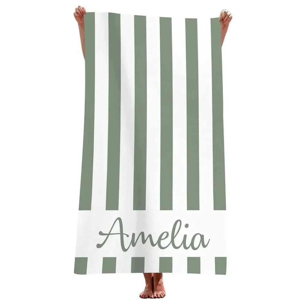 Serviette de plage personnalisee rayee microfibre avec prenom - vue 4 sur 5