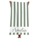Serviette de plage microfibre rayée personnalisée avec nom