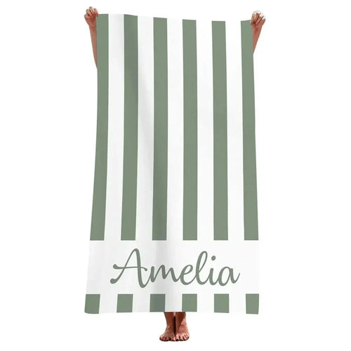 Serviette de plage microfibre rayée personnalisée avec nom - vue 5 sur 5