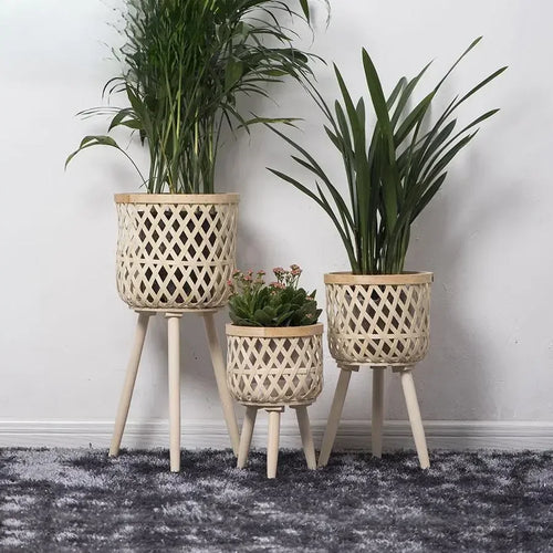 support de fleurs en rotin tressé pour décoration intérieure - vue 2 sur 8