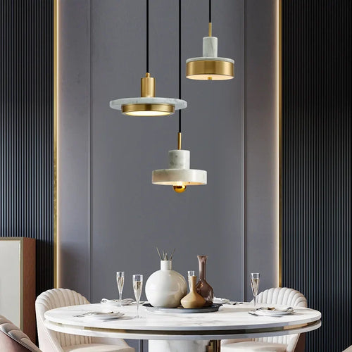suspension nordique en marbre et cuivre design moderne - vue 3 sur 24