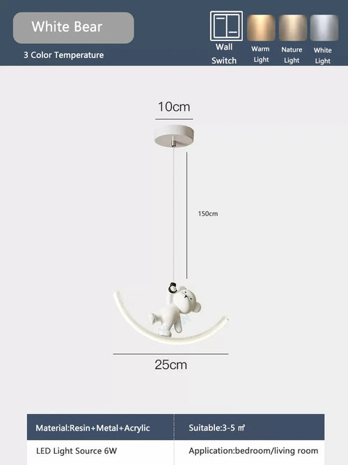 suspension led enfant motif dauphin et ours - vue 9 sur 9