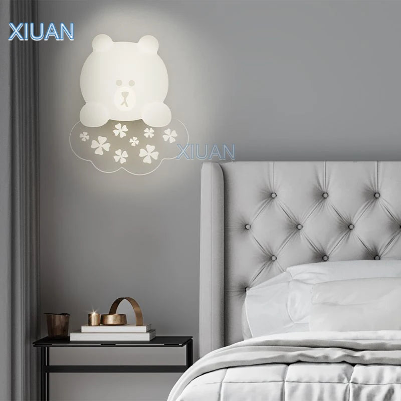 applique murale ours blanc lumière étoile lune pour enfants - vue 3 sur 9