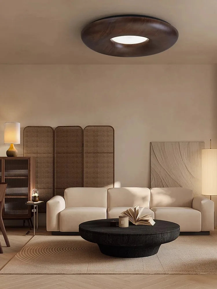 plafonnier led design rétro moderne en bois foncé grand lustre - vue 2 sur 9